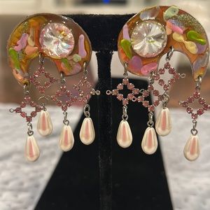 Colorful Dangle Earrings with Crystal Accents